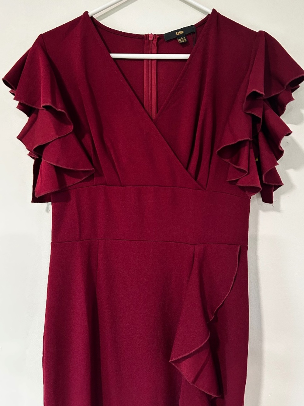 🍓NWT Wine V Neck Flutter Sleeve Formal Dress - Picture 8 of 15
